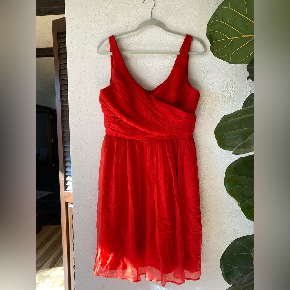J. Crew Heidi Silk Chiffon Bridesmaid Dress Red 12 sleeveless Tank Criss Cross